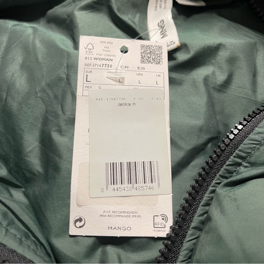 Mango Womens NEW NWT Quilted Puffer Vest Anorak Hooded Size Large Green - Picture 4 of 8
